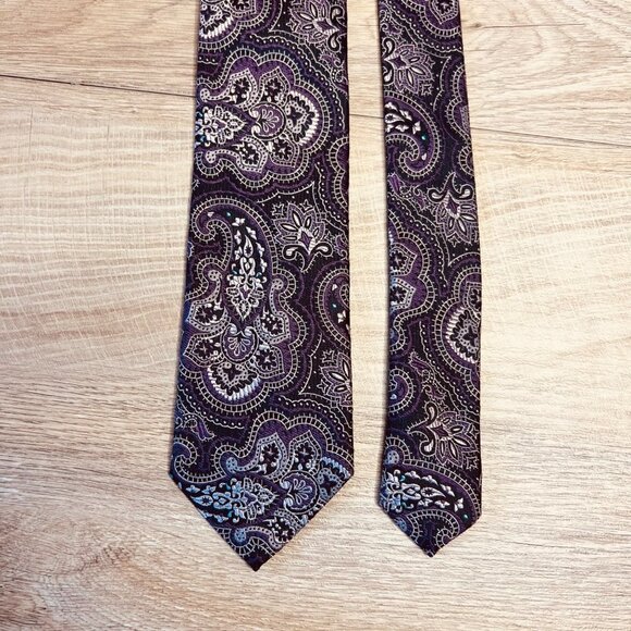 Boss Hugo Boss 100% Silk Neck‎ Tie Purple Paisley - Picture 4 of 6